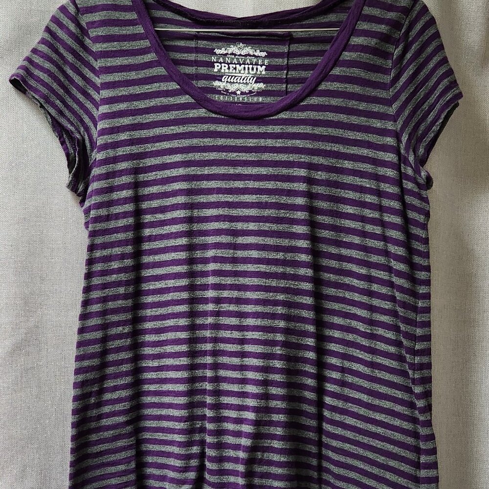 Plum and gray striped ladies top